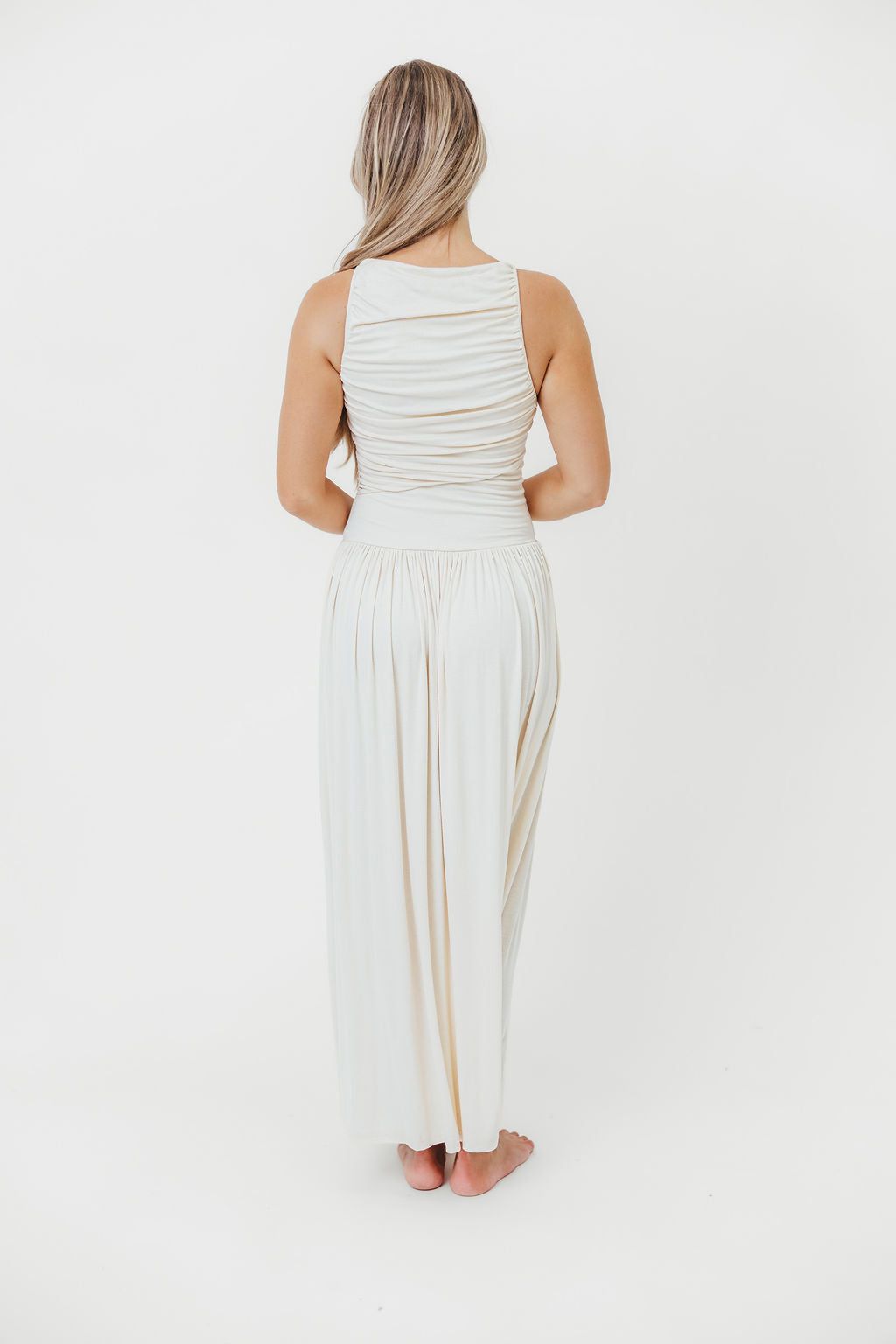Leni Maxi Dress for Women - Elegant Cream Long Flowy Dress with Side Slits | Perfect for Summer, Beach, Weddings & Casual Outings