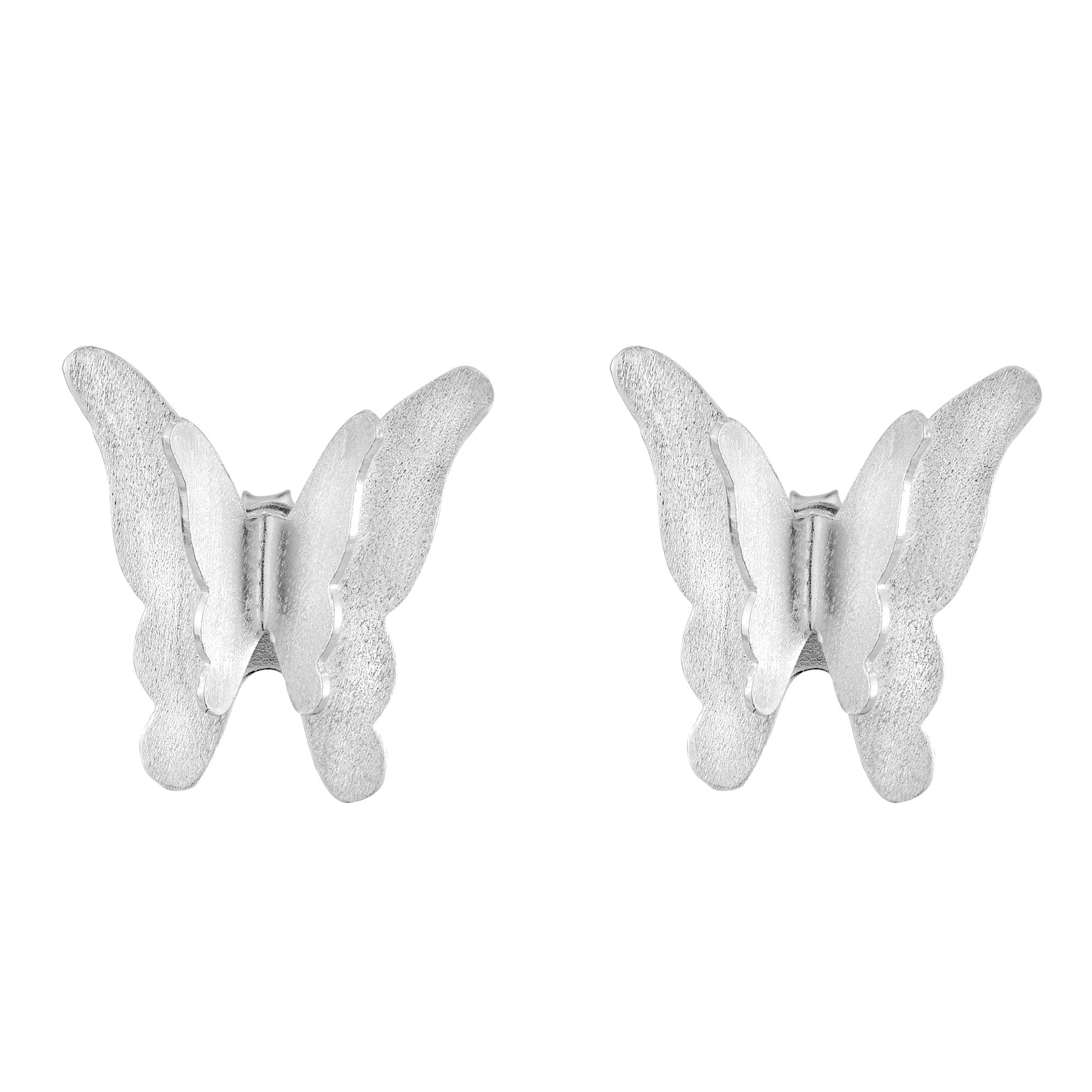 Aeravida Ethereal Wings Fluttering Butterfly Satin Brushed .925 Sterling Silver Stud Earrings for Women | Hypoallergenic Butterfly Jewelry | Perfect for Weddings, Date Nights & Special Occasions