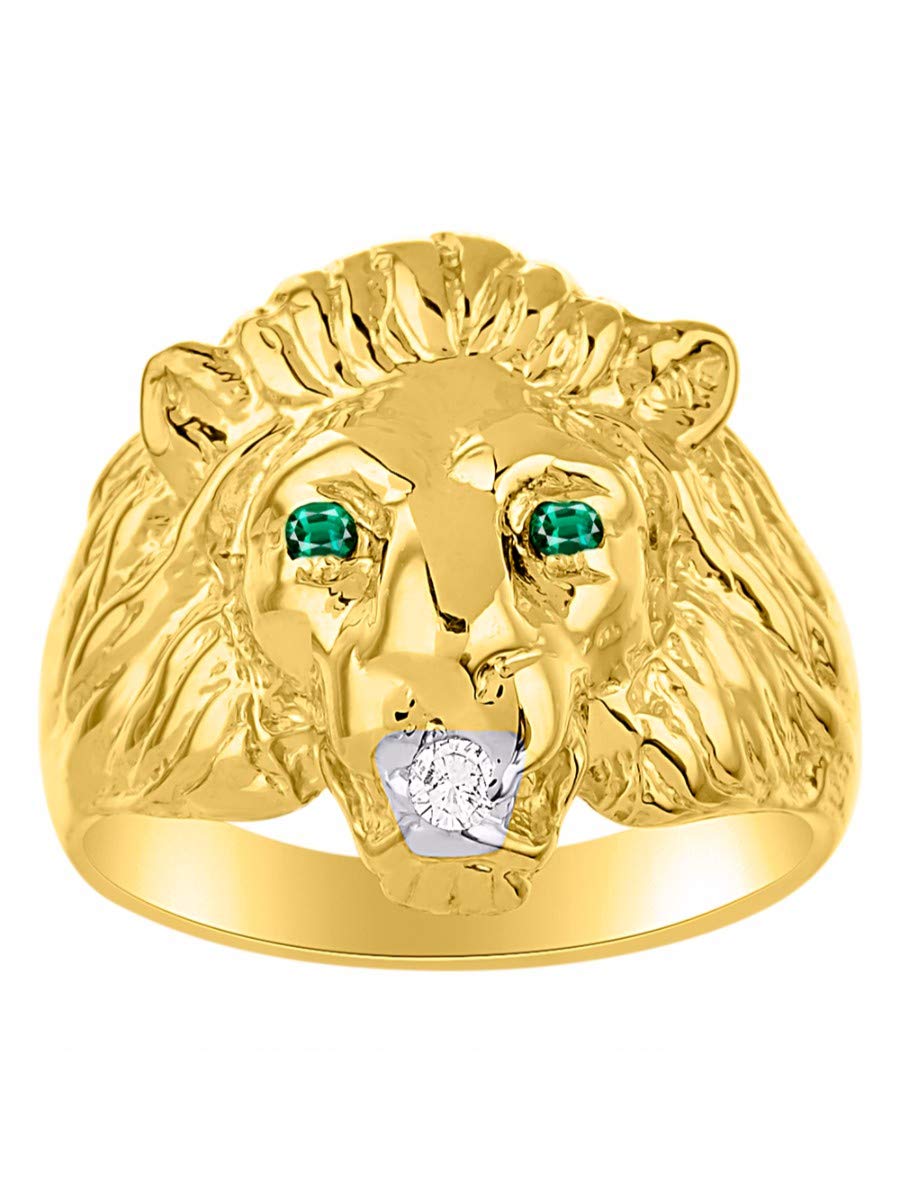 RYLOS Men's Lion Head Ring - 18K Yellow Gold Plated Silver Band, Stylish Jewelry for Men - Perfect for Weddings, Parties & Gifts
