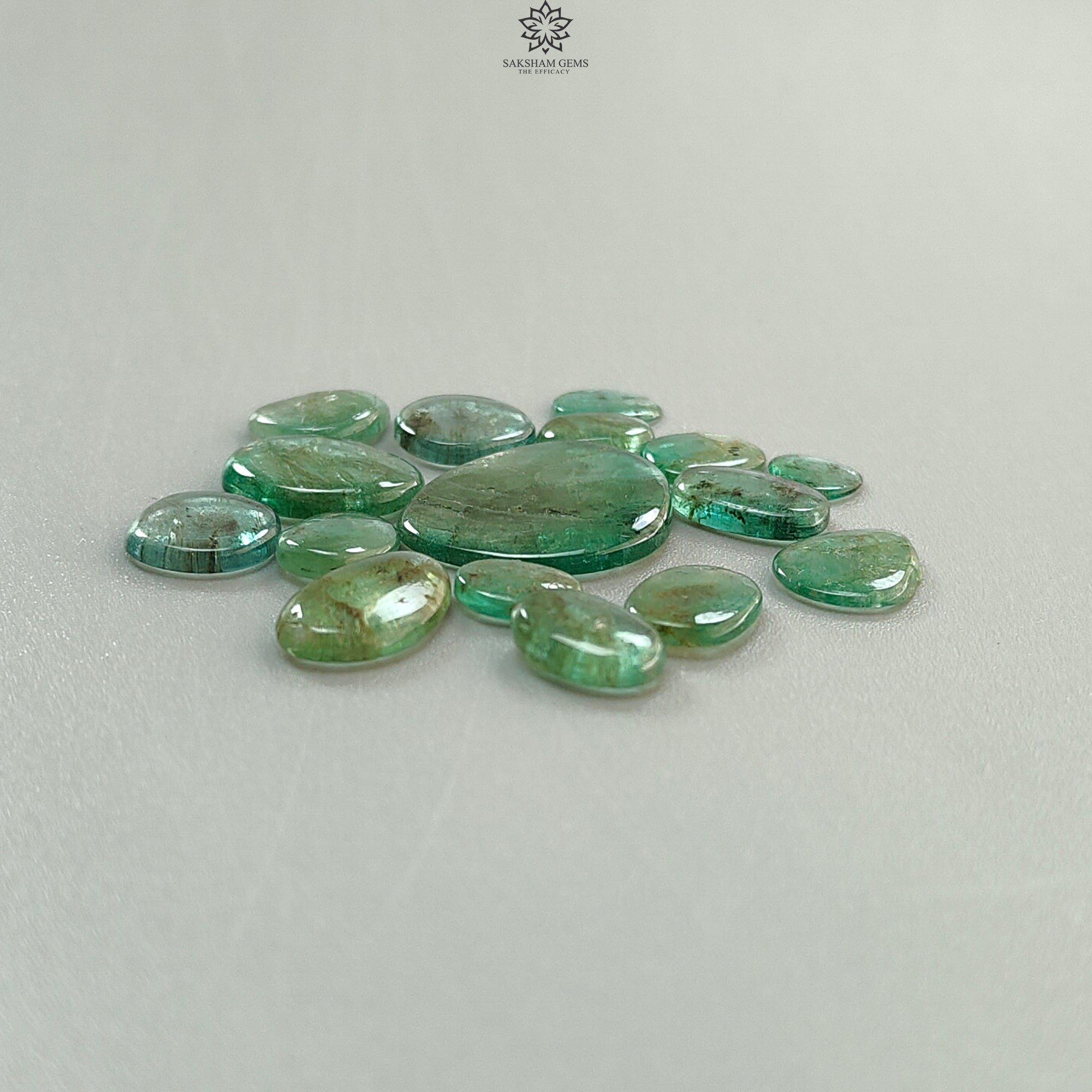 Natural Untreated Emerald Gemstone Cabochon - 16pcs/19pcs Fancy Shape May Birthstone for Jewelry Making, Rings, Necklaces & DIY Crafts