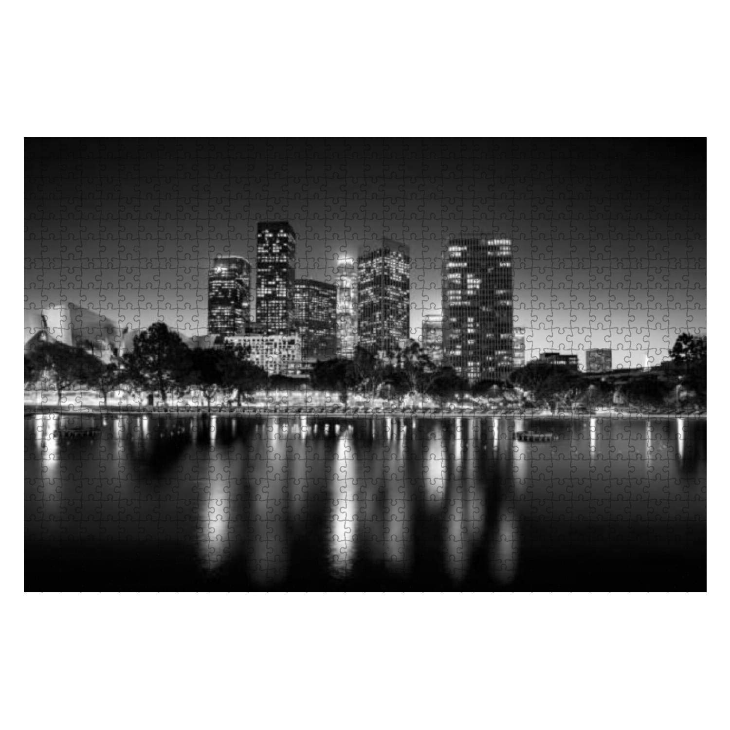 1000 Piece Wooden Jigsaw Puzzle - Stunning Black & White Night View of Downtown Los Angeles | Challenging Puzzle for Adults & Kids | Educational Toy & Stress Relief Game | Perfect for Family Game Night, Classroom Activities & Office Break Time