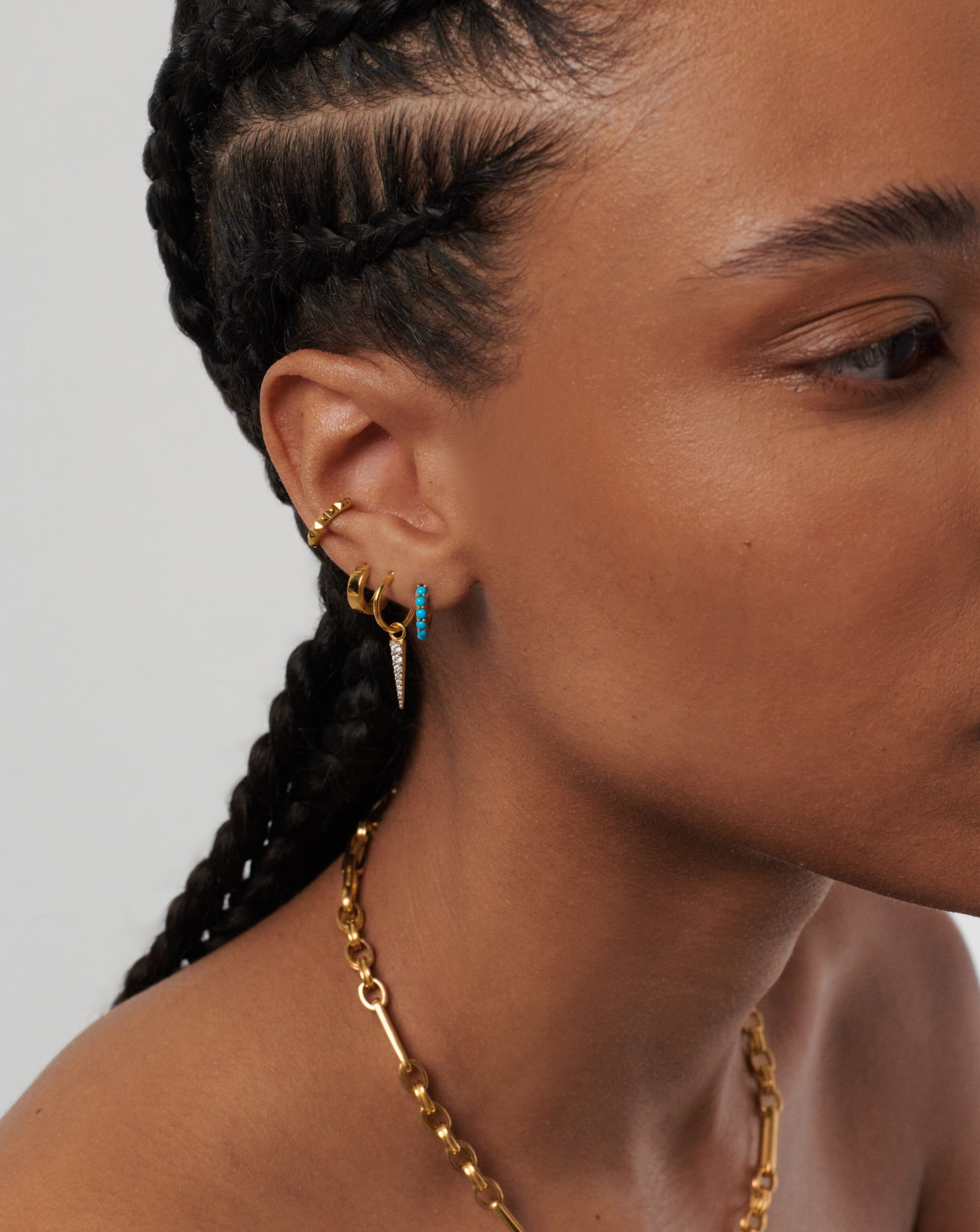 18k Gold Vermeil Turquoise Huggie Earrings for Women – Dainty Gemstone Hoop Earrings for Everyday Wear, Gift for Her, Boho Jewelry for Casual & Party Outfits