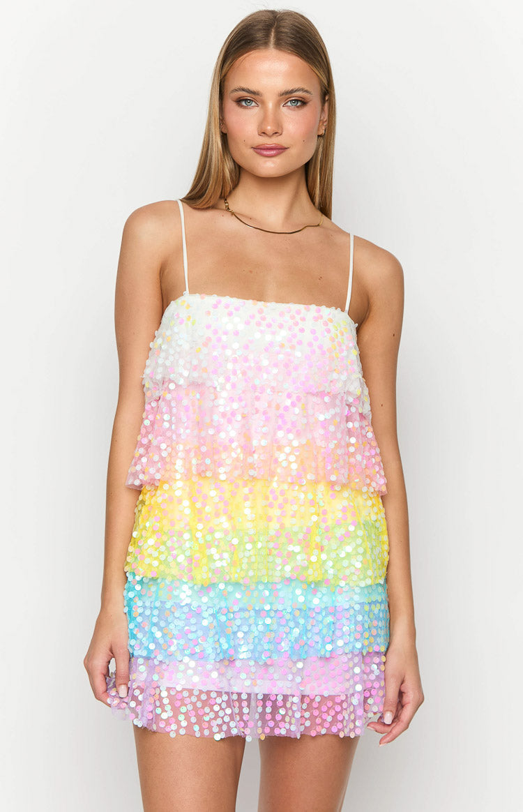 Darcy Rainbow Sparkle Mini Dress for Women - Glittery Party Cocktail Dress for Night Out, Club, Prom, Date Night