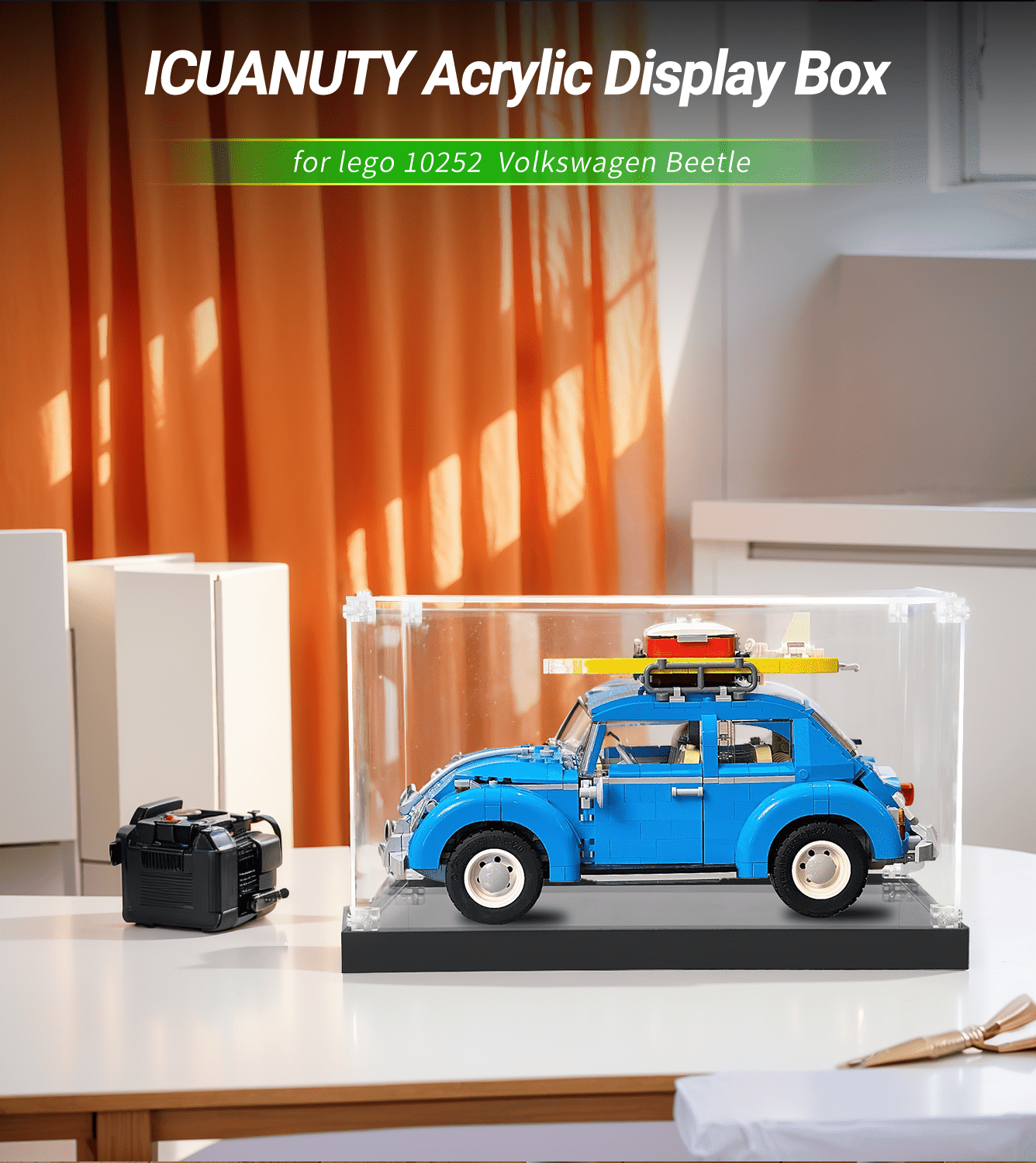 LEGO Creator Volkswagen Beetle 10252 Display Case - Clear Acrylic Protection for LEGO Car Model - Perfect for Showcase, Collection, and Dust-Free Storage