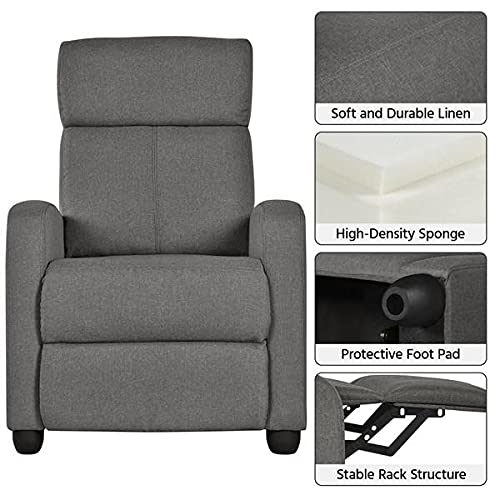 Yaheetech 2-Seat Fabric Recliner Sofa with Thick Cushions - Push Back Reclining Living Room Chair in Grey - Perfect for Home Theater, Family Room & Relaxation