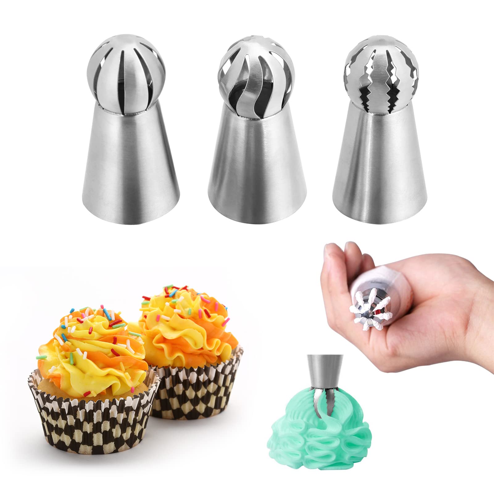Greensen 3-Piece Stainless Steel Cake Decorating Kit - Icing Piping Nozzles for Baking, Cupcakes & Cookie Decorating - Perfect for Birthday Cakes, Wedding Desserts & DIY Pastry Making