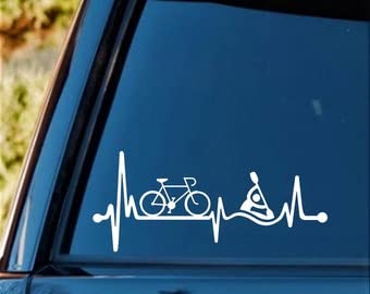 Waterproof Vinyl Decal Sticker - Bicycle Kayak Heartbeat Design for Car Windows, Water Bottles, Laptop & Skateboard | Durable Aesthetic Stickers for Outdoor Enthusiasts & Daily Use