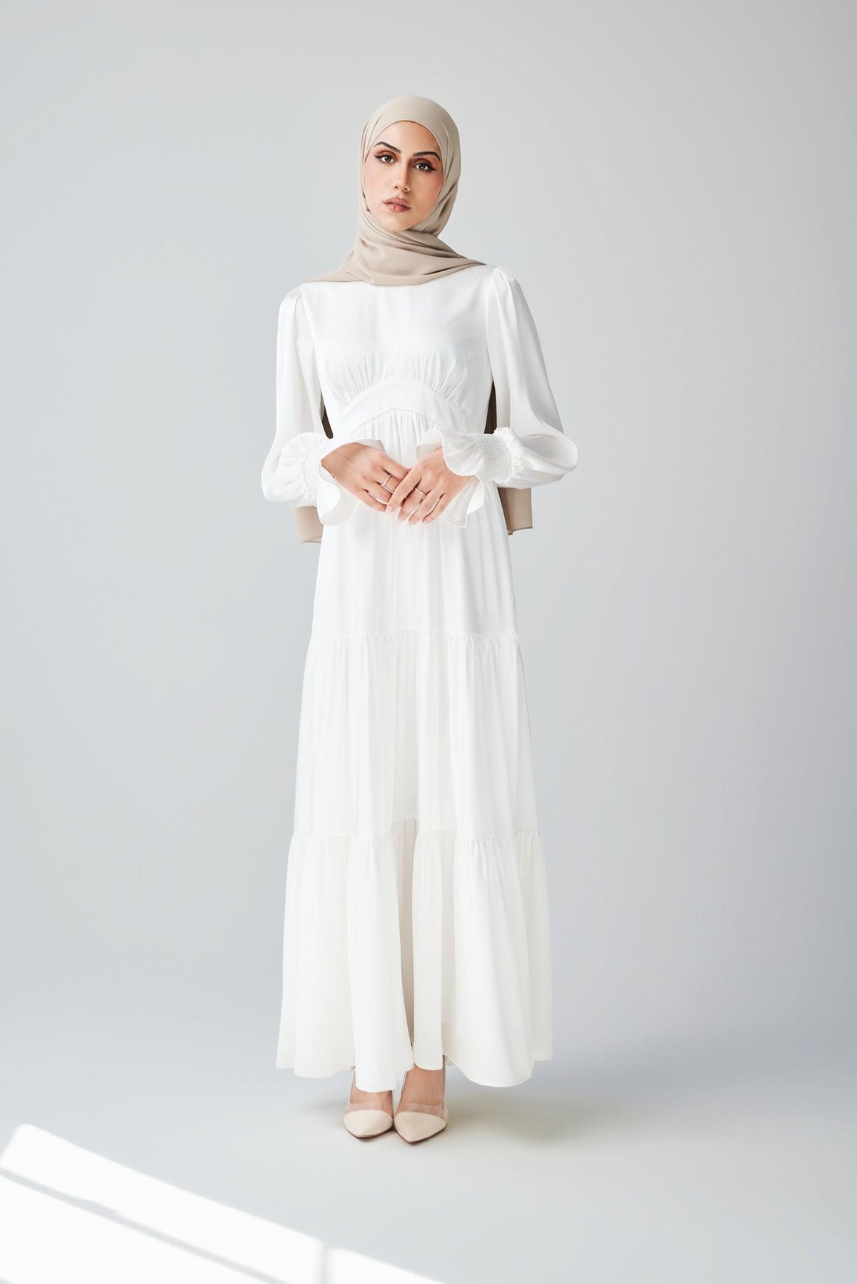 Milena Tiered Smock Maxi Dress - White | Flowy Boho Summer Dress for Beach, Vacation & Special Occasions