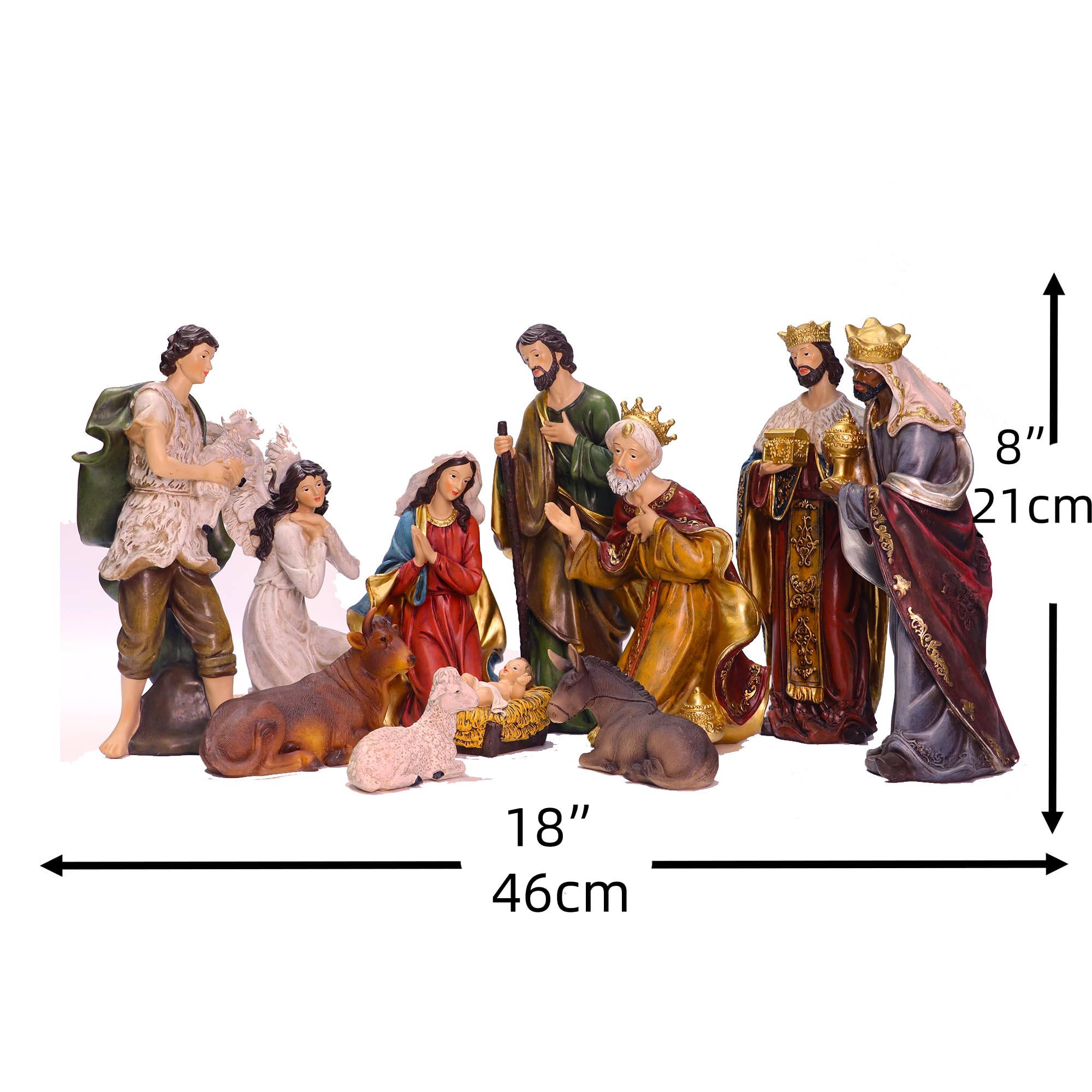 Zayton Nativity Set - 11 Piece 8 Inch Christmas Scene Figurines with Jesus, Manger & Holy Family - Perfect for Indoor Home Decor, Church Display & Holiday Gift Giving