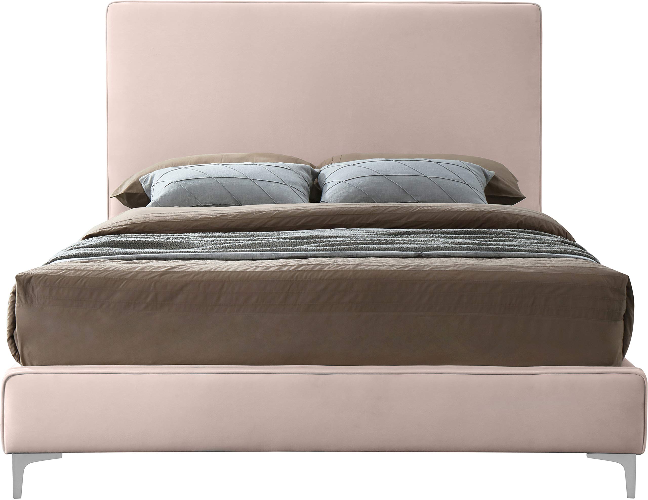 Modern Velvet Upholstered King Bed with Gold/Chrome Finish - Geri Collection by Meridian Furniture | Luxury Bedroom Decor for Contemporary Homes & Master Suites