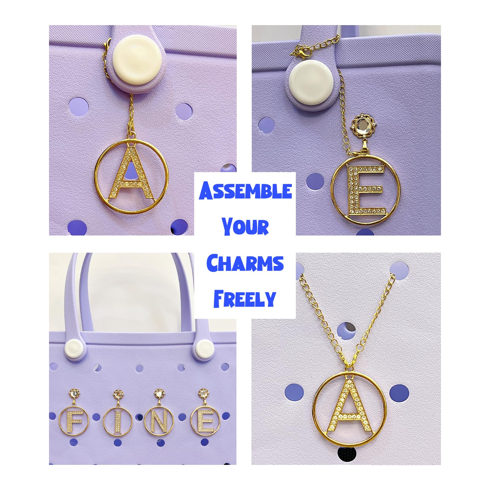 Rhinestone Letter Charms for Bogg Bag - Multipurpose Fashion Bling Ornaments Accessories for Beach Bag, Tote & Purse Decoration - Perfect for DIY Crafts, Jewelry Making & Personalized Gifts