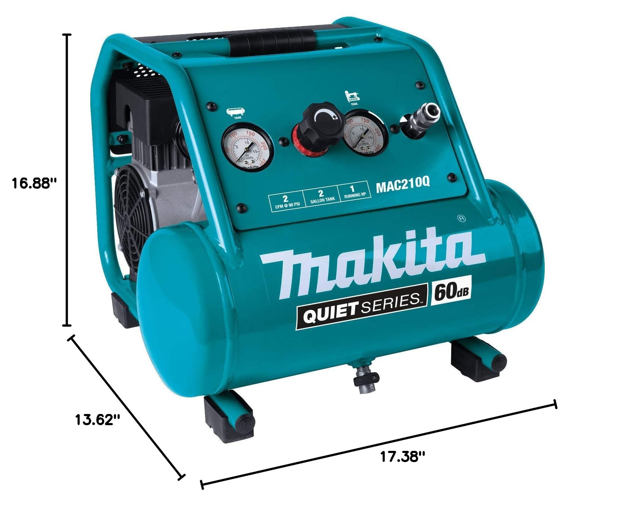 Makita MAC210Q-R 1 HP 2 Gallon Oil-Free Portable Air Compressor - Quiet Series (Renewed) | Ideal for DIY Projects, Home Repairs & Professional Use