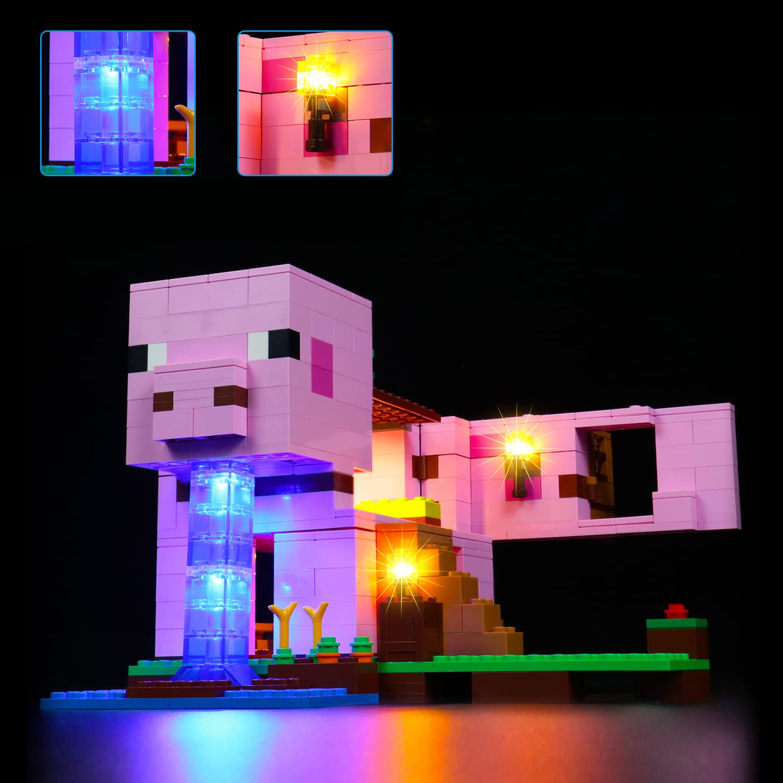 BrickBling LED Light Kit for Lego Minecraft Pig House 21170 Playset - Compatible with Lego 21170 Building Blocks (Lights Only, No Model Included) - Perfect for Nighttime Display & Minecraft Themed Room Decor