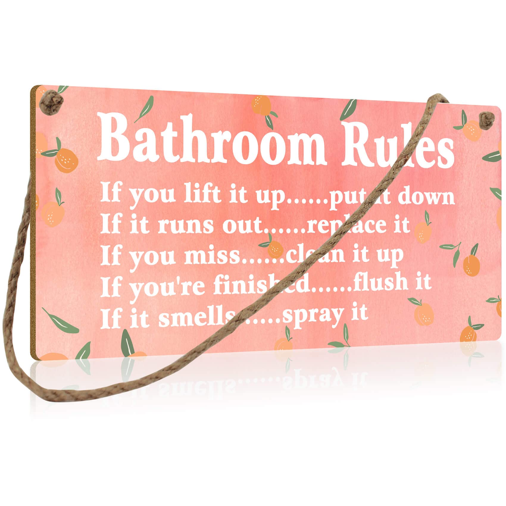 ALEAR Peach Bathroom Decor - Farmhouse Pink Wall Art, Rustic Wooden Bathroom Rules Sign for Home, 12x6 Inch - Perfect for Farmhouse, Cottage & Vintage Style Bathrooms
