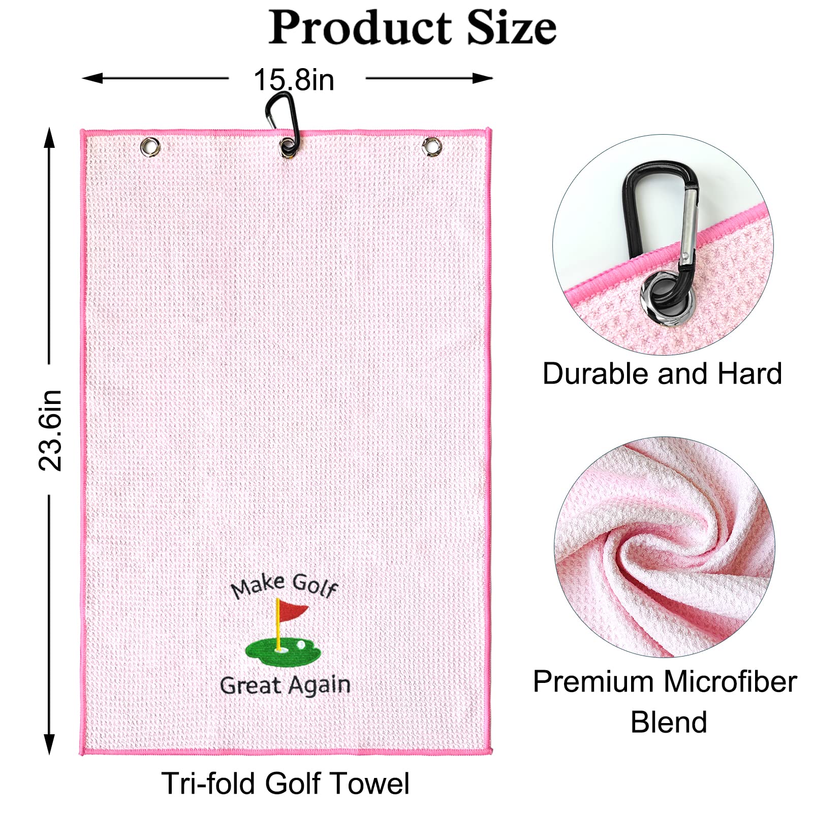 Premium Embroidered Golf Towel with Clip - Absorbent & Durable Golf Accessories for Men & Women - Perfect for Wiping Clubs & Hands on the Course (Pink)