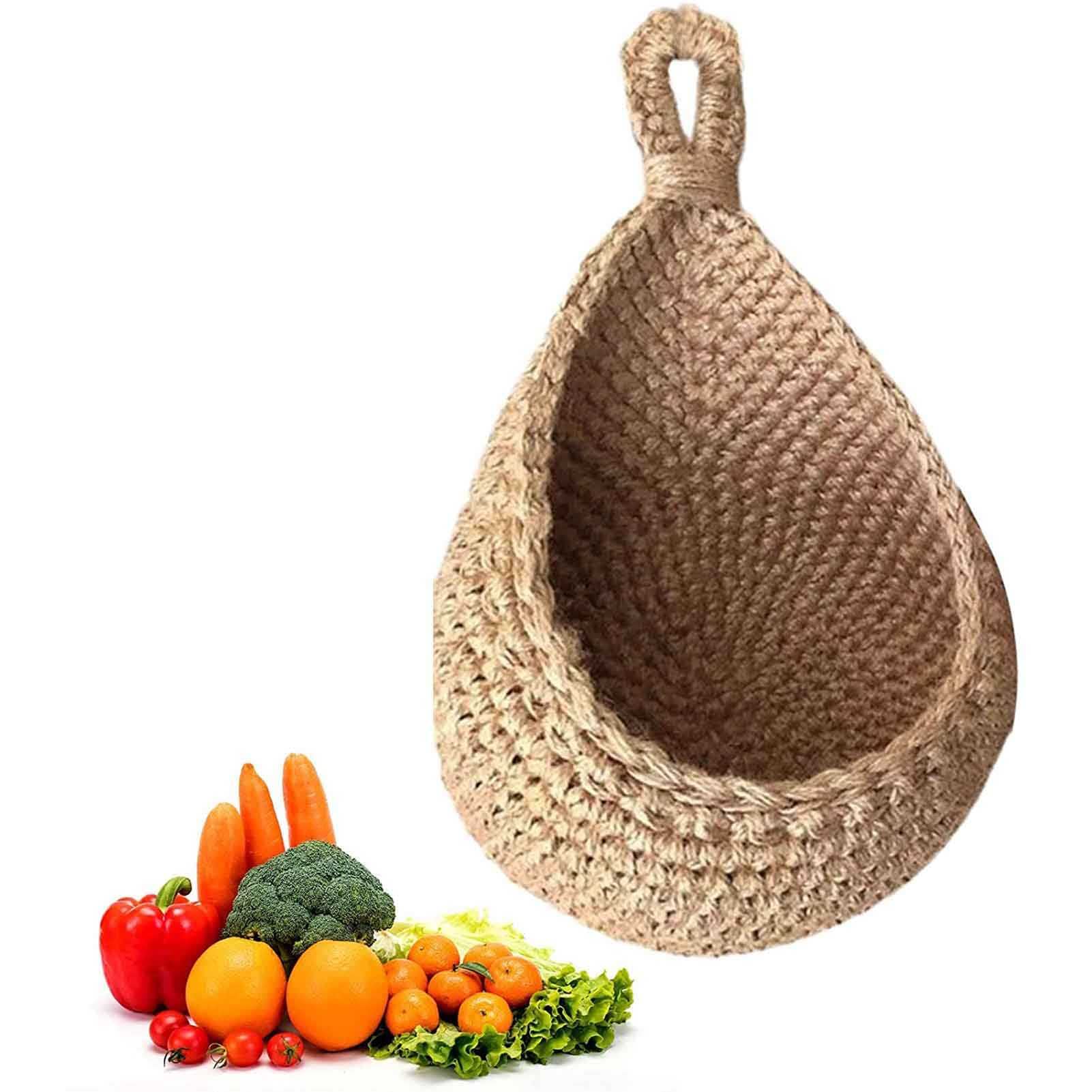 Eco-Friendly Jute Hanging Wall Basket for Fruits & Vegetables - Handwoven Bohemian Teardrop Storage Basket - Perfect for Kitchen, Farmhouse & Home Decor Organization