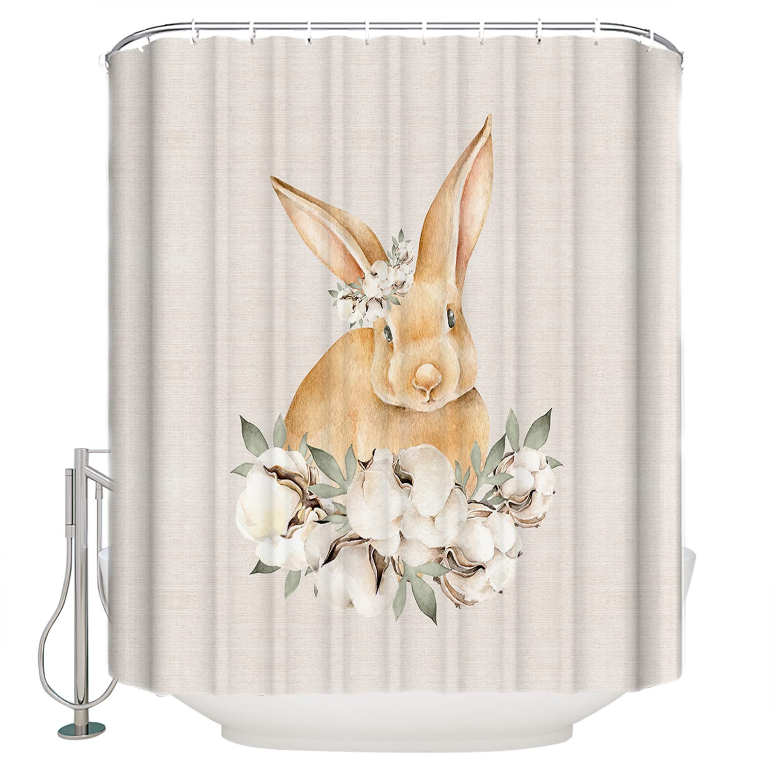 Easter Bunny Shower Curtain 72x96 Inches - Waterproof Polyester Fabric with Retro Rabbit Design & Hooks - Perfect for Bathroom, Bathtub, and Spring Decor (96