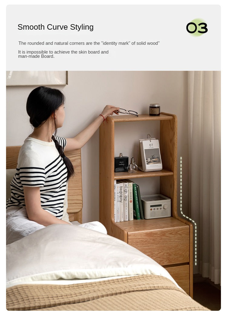 Solid Oak Wood Multifunctional Nightstand with High Section - Perfect for Bedroom, Living Room, and Home Office Storage