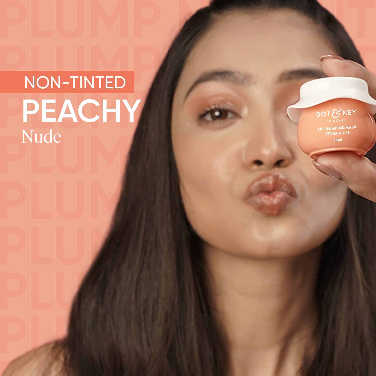 Dot & Key Vitamin C + E Lip Plumping Mask - Hydrating & Brightening Treatment for Dry, Flaky Lips, Reduces Pigmentation - Blood Orange & Nectarine Scent (15ml) | Perfect for Night Care & Pre-Makeup Prep