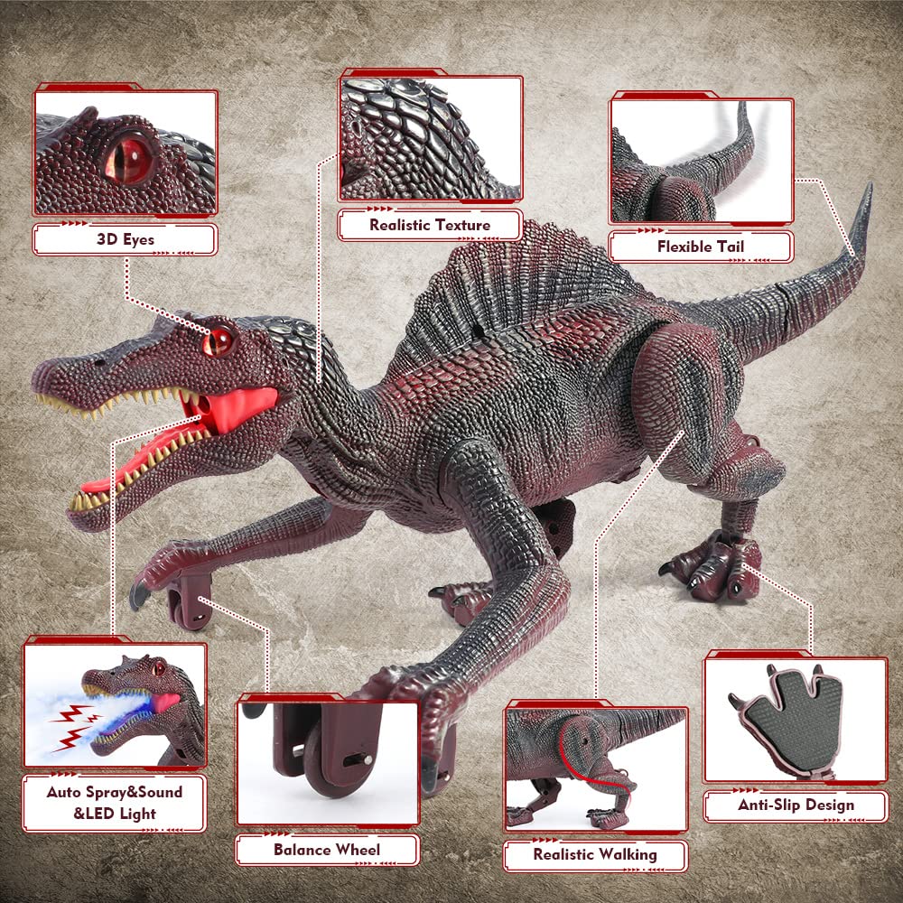 Mini Remote Control Dinosaur Toy - Light Up & Roaring RC Spinosaurus with Auto Spray, Walking Robot Dinosaur for Kids Ages 3-12 | Perfect Birthday Gift, STEM Toy for Boys & Girls | Indoor Play, Outdoor Adventure, Jurassic Themed Party