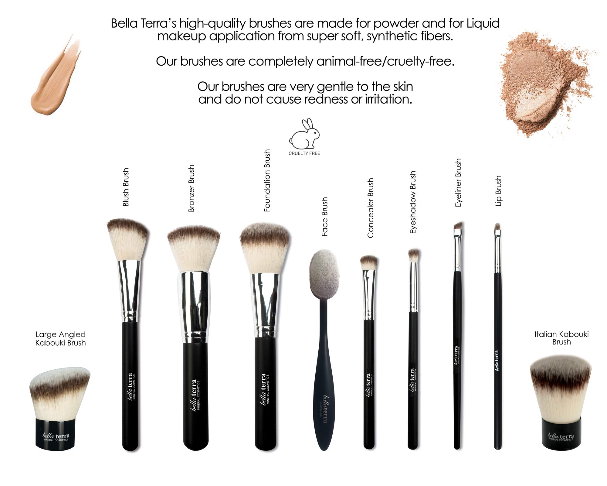Bellaterra Cosmetics 10-Piece Makeup Brush Set - Vegan Synthetic Bristles for Foundation, Blending & Contouring - Professional Makeup Brushes for Daily Use & Travel