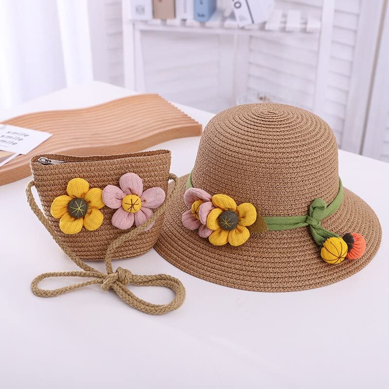 LSZA Kids Sun Hat and Shoulder Bag 2-Piece Set - Strawberry Straw Sun Hat with Matching Bag for Girls - UV Protection Summer Beach Hat for Outdoor, Vacation, and Holiday Activities