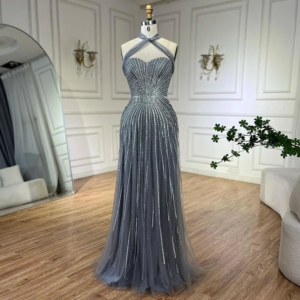 Luxury Beaded Mermaid Evening Gown for Women - Dubai Turquoise Spaghetti Strap Wedding Party Dress 2025 | Elegant Formal Gowns for Prom, Red Carpet & Special Occasions