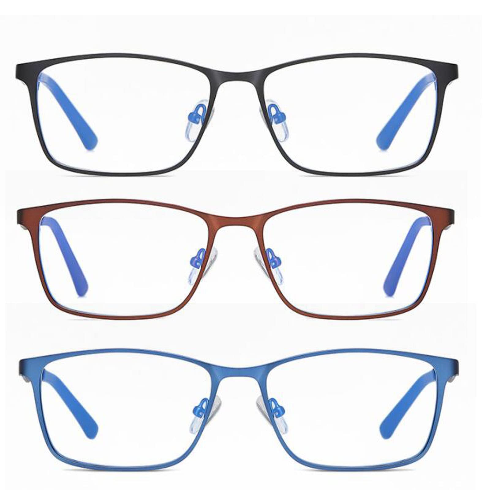 3 Pack Blue Light Blocking Reading Glasses - Metal Full Frame Computer Eyewear for Men - Office & Screen Use