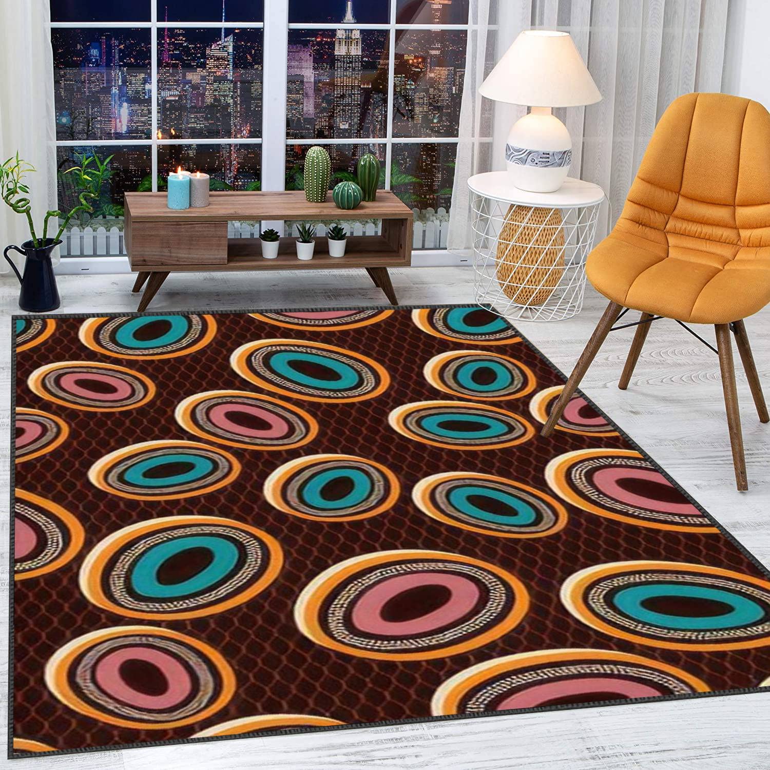 Modern Soft Large Area Rug - African Seamless Abstract Non-Slip Carpet for Living Room, Bedroom, Playroom | Home Decor Throw Rug for Kids & Adults | Perfect for Cozy Spaces & Family Gatherings