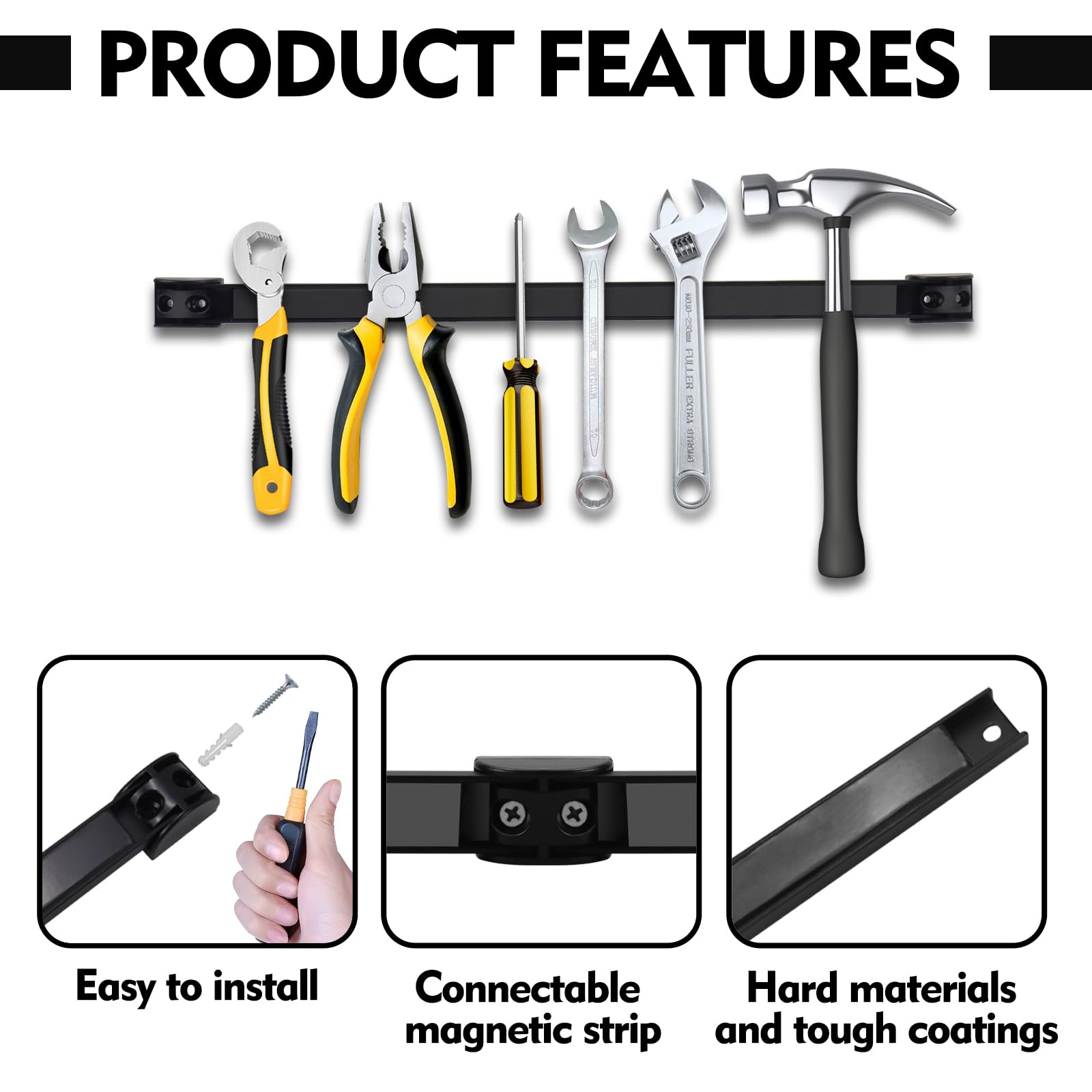 Magnetic Tool Holder with PVC Coated Strip for Garage, Shop & Workplace Organization - Ideal for Tool Storage, Workshop, and DIY Projects