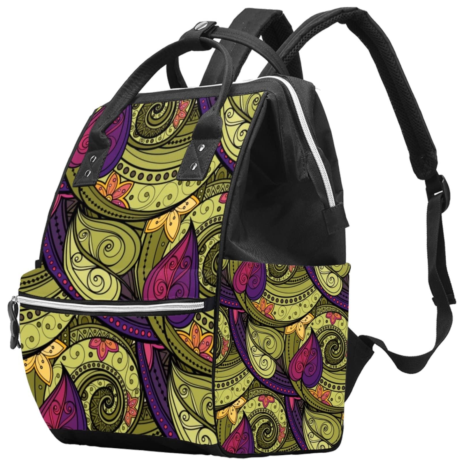Stylish Unisex Diaper Backpack for Moms & Dads - Large Capacity Baby Bag with Colorful Leaves Print - Perfect for Travel, Daycare & Family Outings