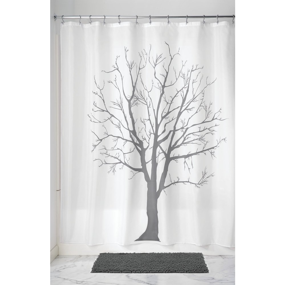 iDesign Tree Fabric Bathroom Shower Curtain 72x72 Inches - Waterproof Polyester Linen with Rustic Tree Pattern, Charcoal Grey for Modern Farmhouse & Spa Bathroom Decor