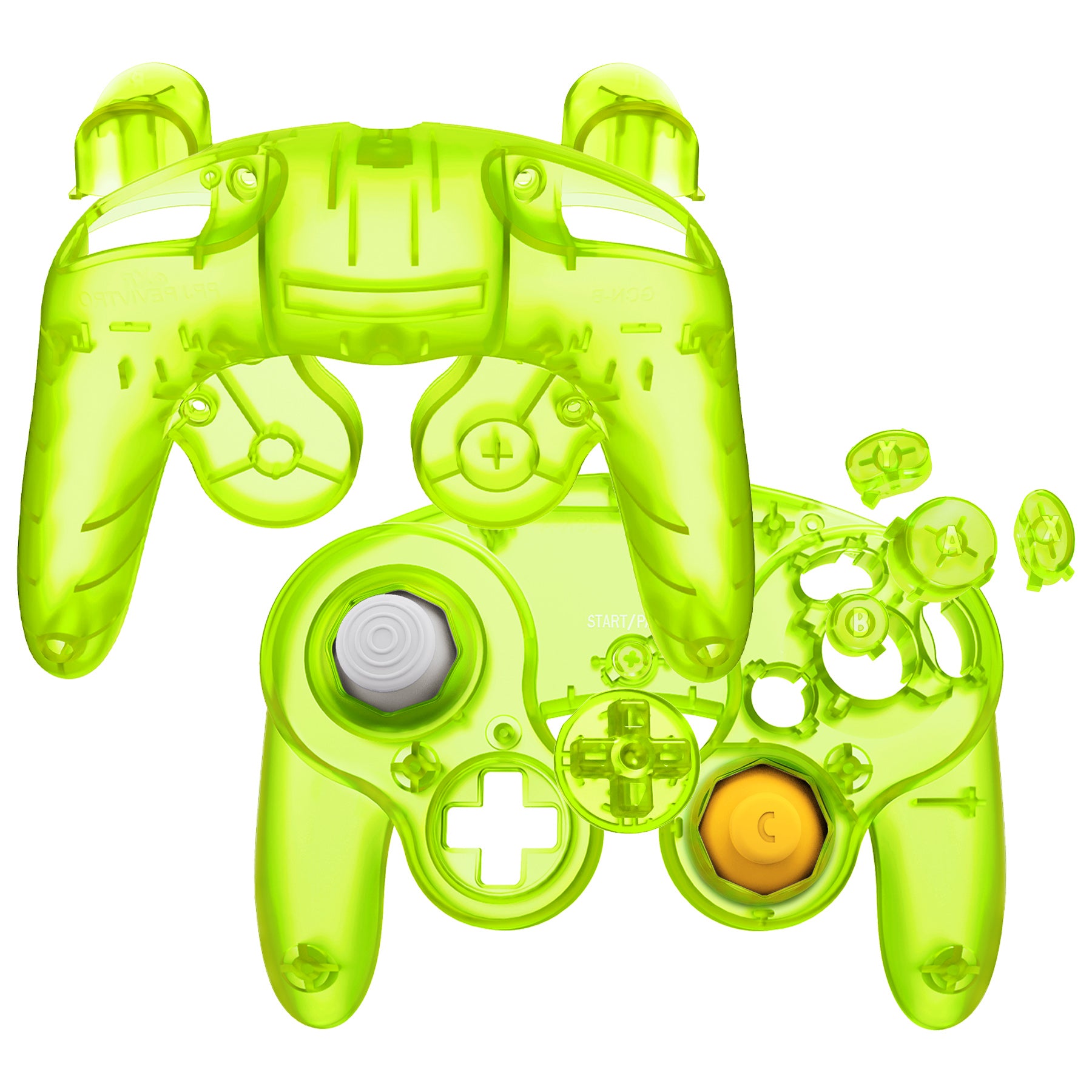 eXtremeRate Clear Lime Green Replacement Faceplate & Backplate with Buttons for Nintendo GameCube Controller (NGC) - Perfect for Gaming, Collecting & Controller Customization