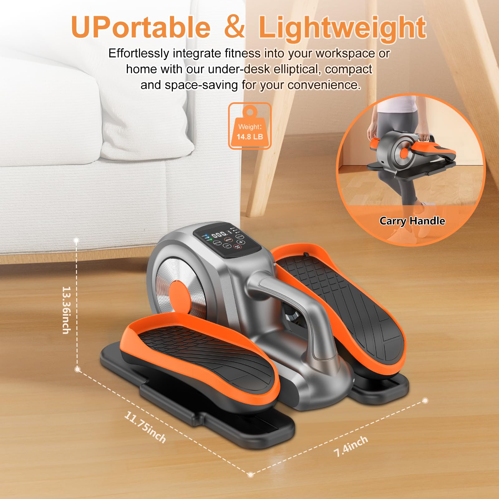 Under Desk Elliptical Machine - Quiet Portable Electric Seated Pedal Exerciser with Display Monitor, Remote Control & 12 Adjustable Speeds for Seniors and Adults | Home & Office Workout Equipment for Leg Exercise While Sitting