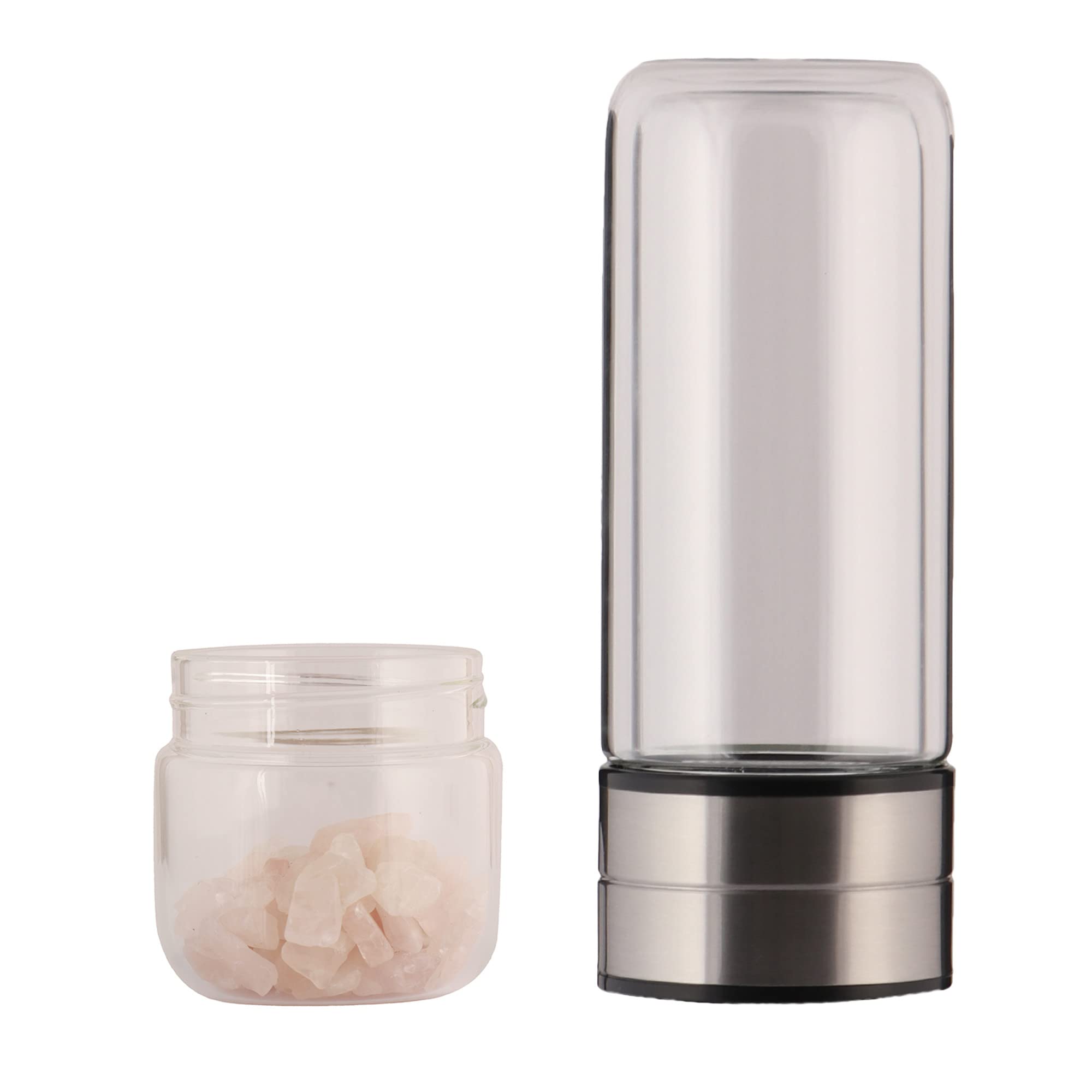 GEMHUB Rose Quartz Gemstone Water Bottle Set - Genuine Crystal Infused Water Bottle for Hydration & Wellness | Perfect for Yoga, Meditation & Energy Healing