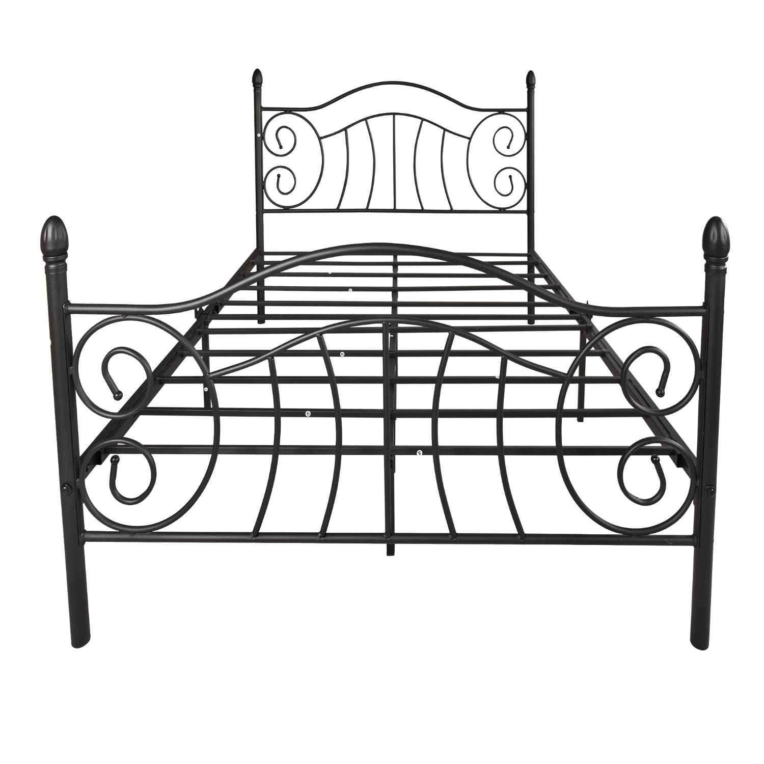 Modern Metal Bed Frame Platform with Headboard & Footboard - Victorian Vintage Style, Easy Assembly, No Box Spring Needed - Full Size Black Mattress Foundation for Bedroom, Guest Room & Dorm