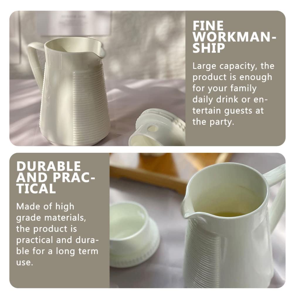 Angoily 550ML Glass Beverage Pitcher - White Ceramic Water Pitcher with Lid & Handle for Hot or Cold Drinks | Perfect for Iced Tea, Lemonade, and Party Serving | Durable Drinkware for Home, Office & Restaurants