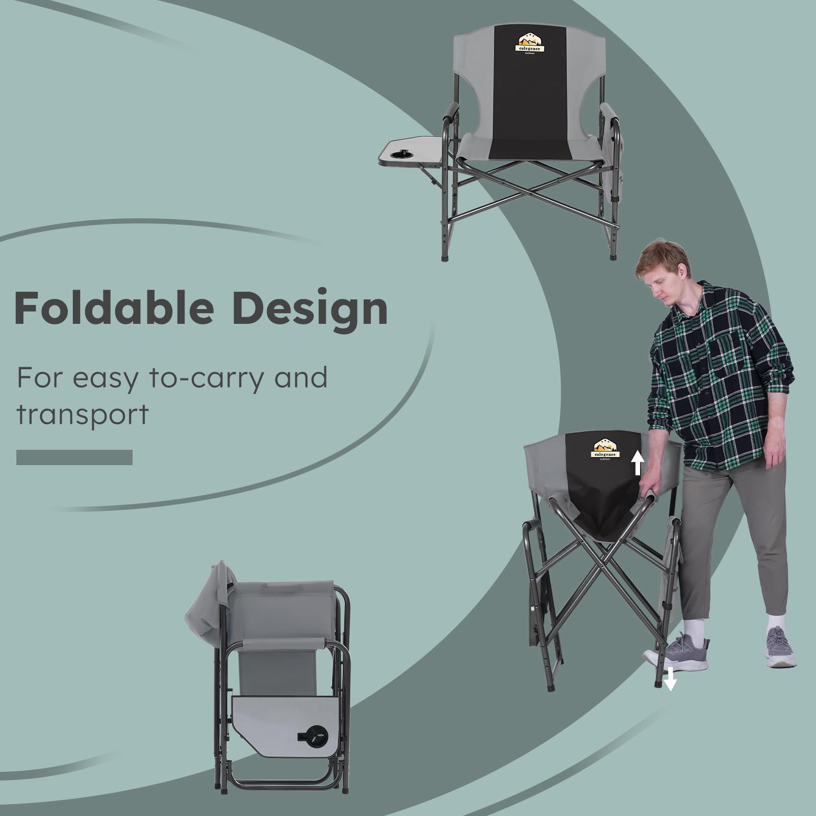 Heavy Duty Oversized Camping Chair with 600 LB Capacity - Folding Outdoor Chair with Detachable Side Pocket & Adjustable Side Table - Perfect for Beach, Lawn, Fishing, Tailgating & Backyard Relaxation (Black)