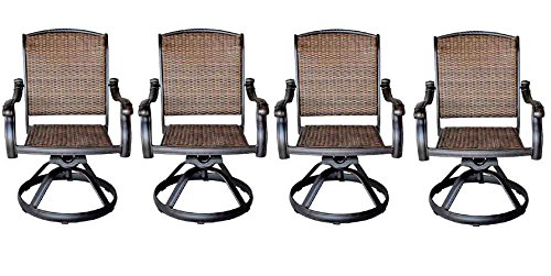 Patio Outdoor Swivel Rocker Dining Chairs Set of 4 - Heavy Duty Cast Aluminum Furniture in Dark Bronze - Perfect for Backyard, Garden, Poolside & Outdoor Entertaining