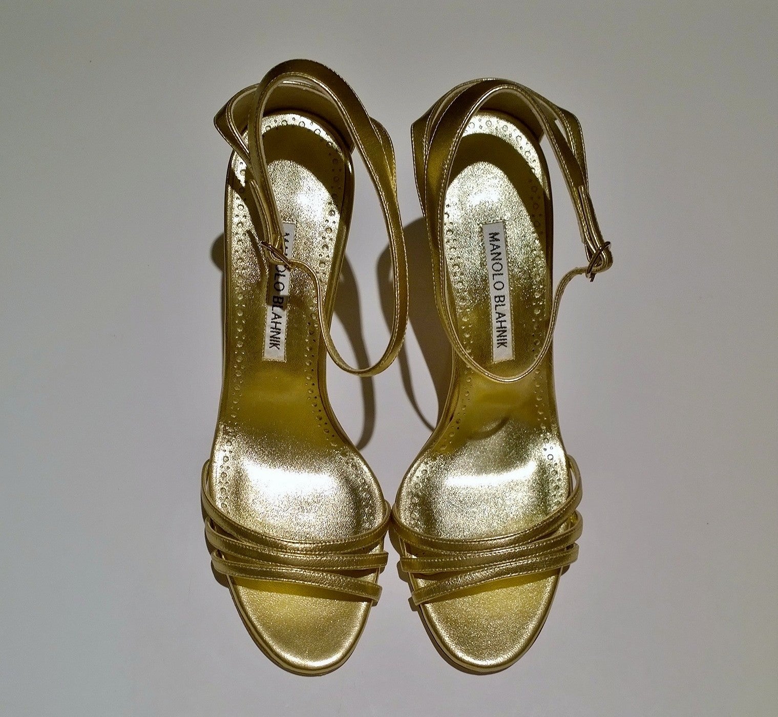 Manolo Blahnik Caracol 105 Gold Nappa Leather Sandals - Women's Luxury High Heels (New in Box) | Perfect for Weddings, Parties & Special Occasions