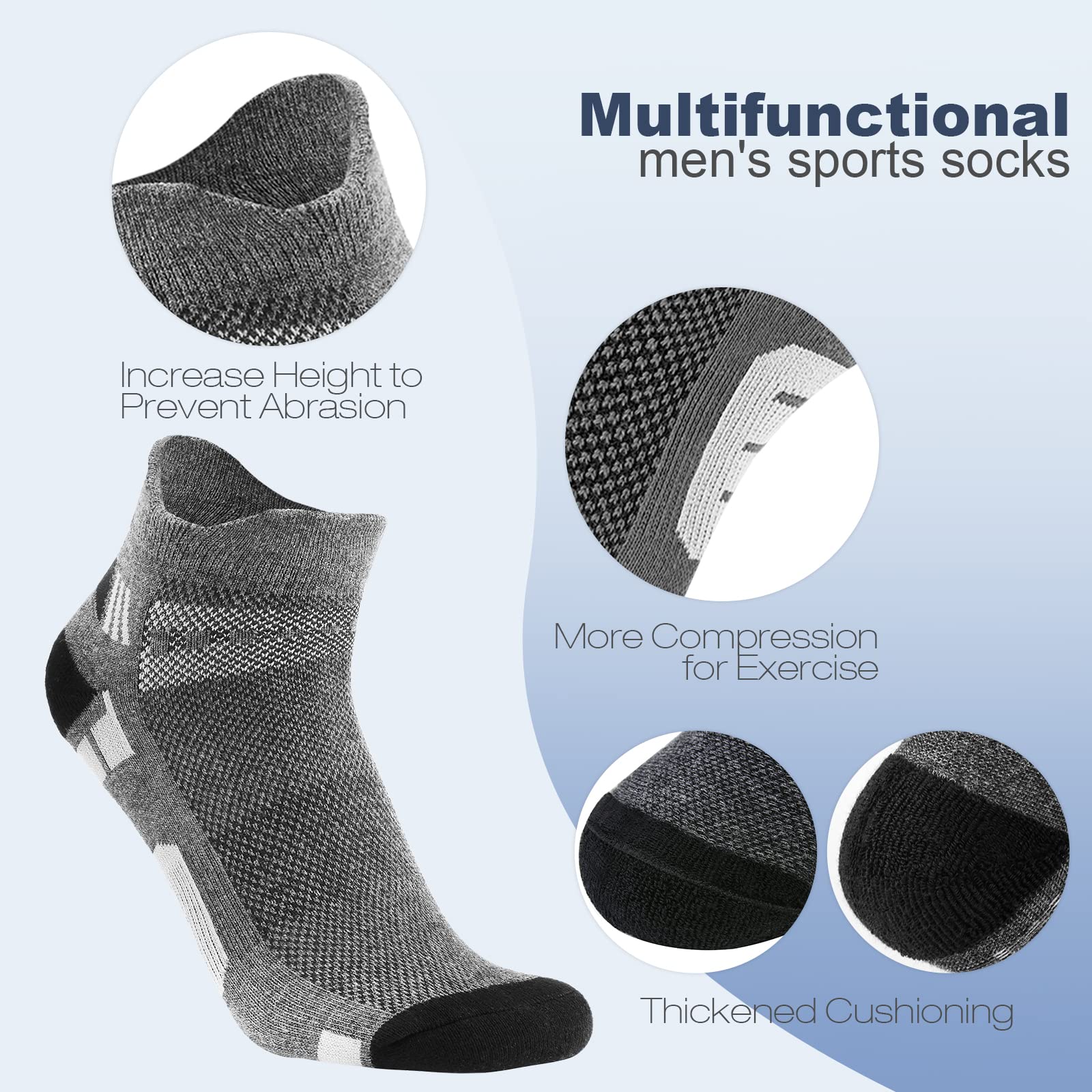 Niofind Men's Athletic Short Socks - 6 Pairs Breathable Cotton Sports Socks for Running, Hiking, Cycling & Work - Non-Slip Cushioned Socks for Active Men (Great for Gym, Travel & Daily Wear)