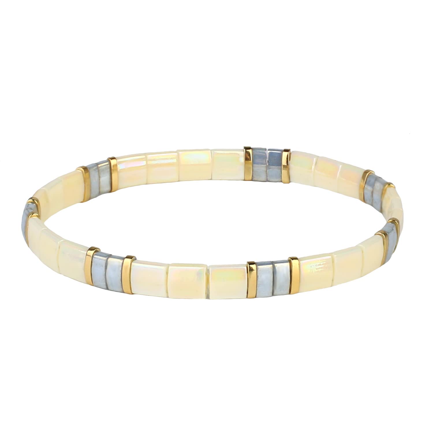 KELITCH Rainbow Charm Stretch Bracelets for Women - Adjustable Tila Bead Friendship Bracelets - Perfect for Gifts, Parties, and Everyday Wear