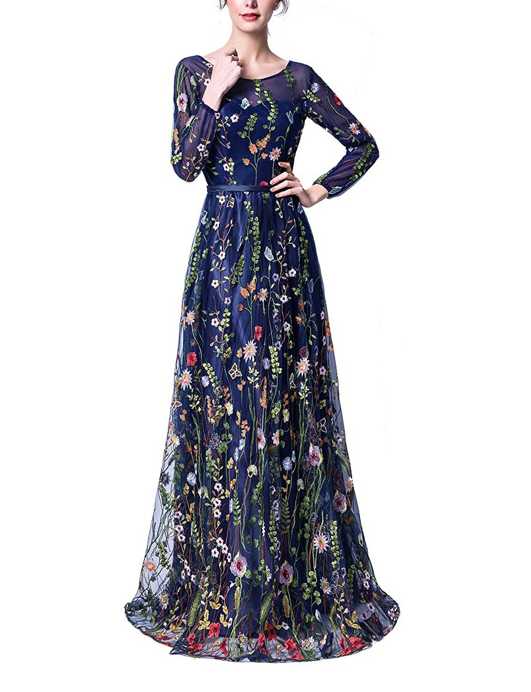 Elegant Women's Embroidered Prom Dress Formal Evening Gown V241 - Perfect for Homecoming, Wedding Guest, and Black Tie Events