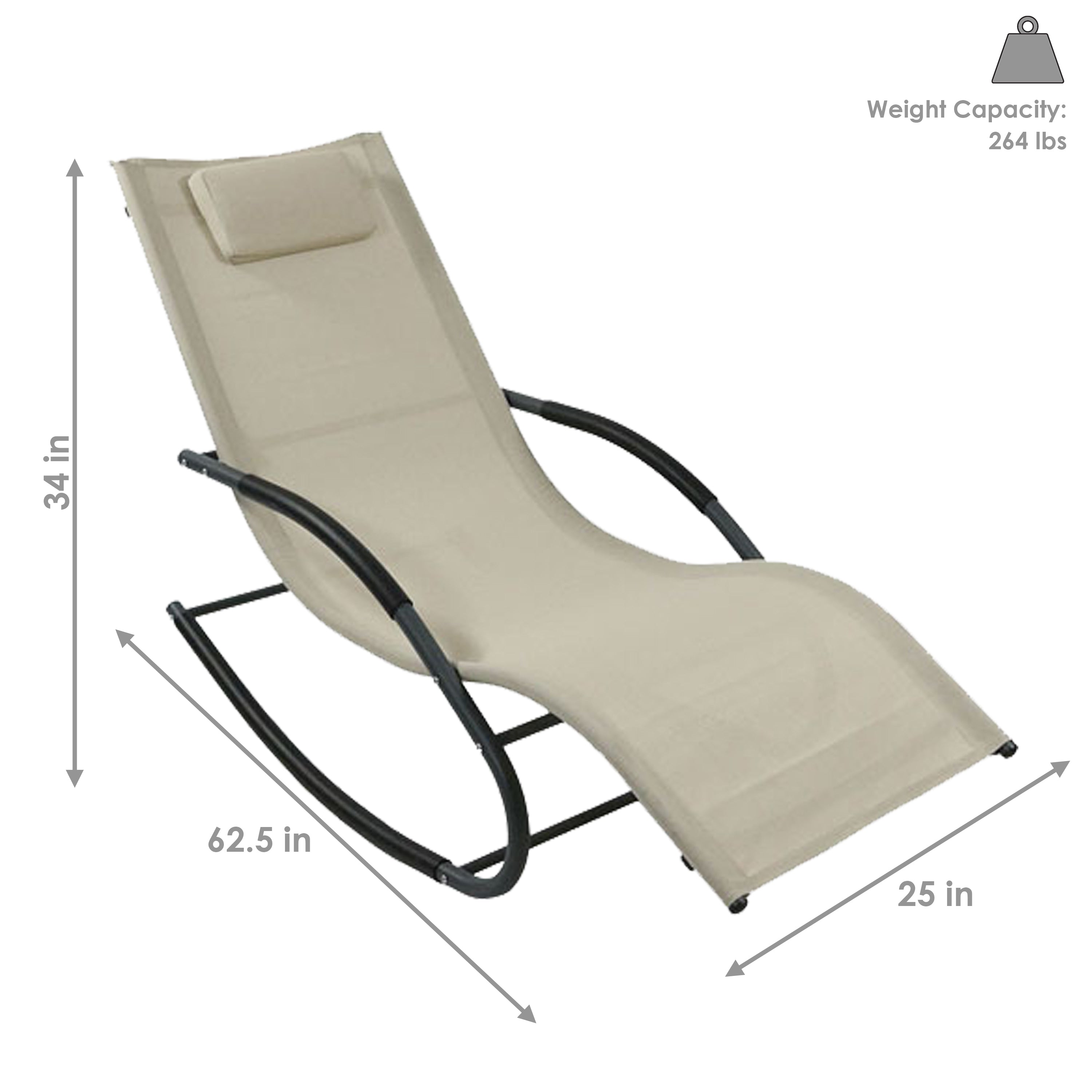 Sunnydaze Rocking Wave Lounger with Pillow - Beige Outdoor Patio Chair for Poolside, Beach, and Backyard Relaxation