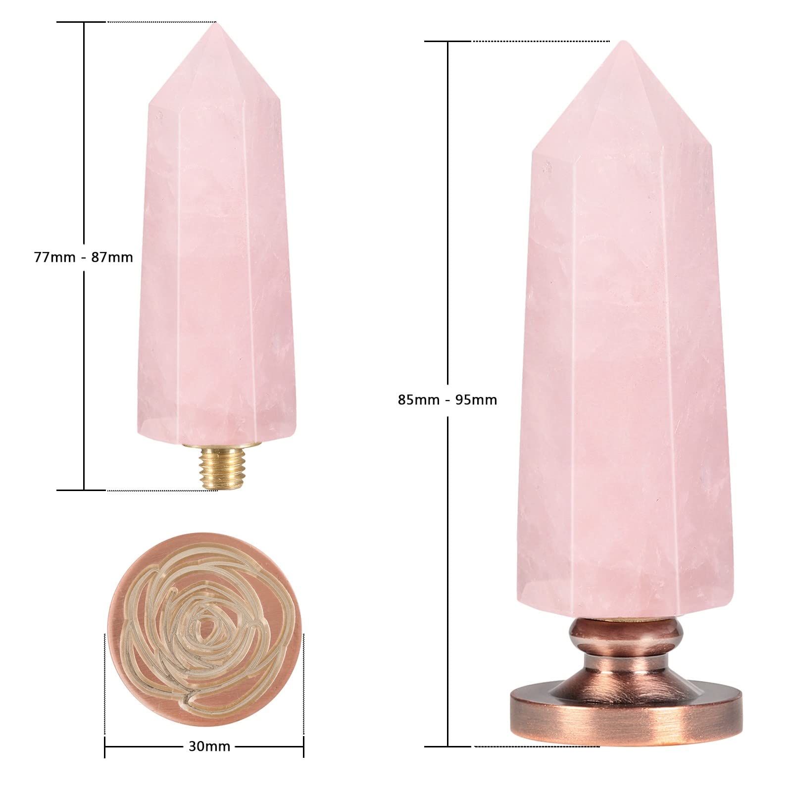 Rose Quartz Wax Seal Stamp for Envelopes, Wedding Invitations & Gift Wrapping - Faceted Crystal Handle with Removable Copper Stamp Head - Perfect for DIY Crafts, Scrapbooking & Romantic Correspondence