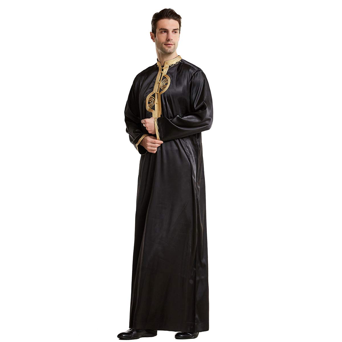 Premium Men's Muslim Kaftan Robe - Breathable Long Gown Dubai Traditional Ethnic Wear - Soft & Durable Islamic Clothing for Prayer, Home & Special Occasions