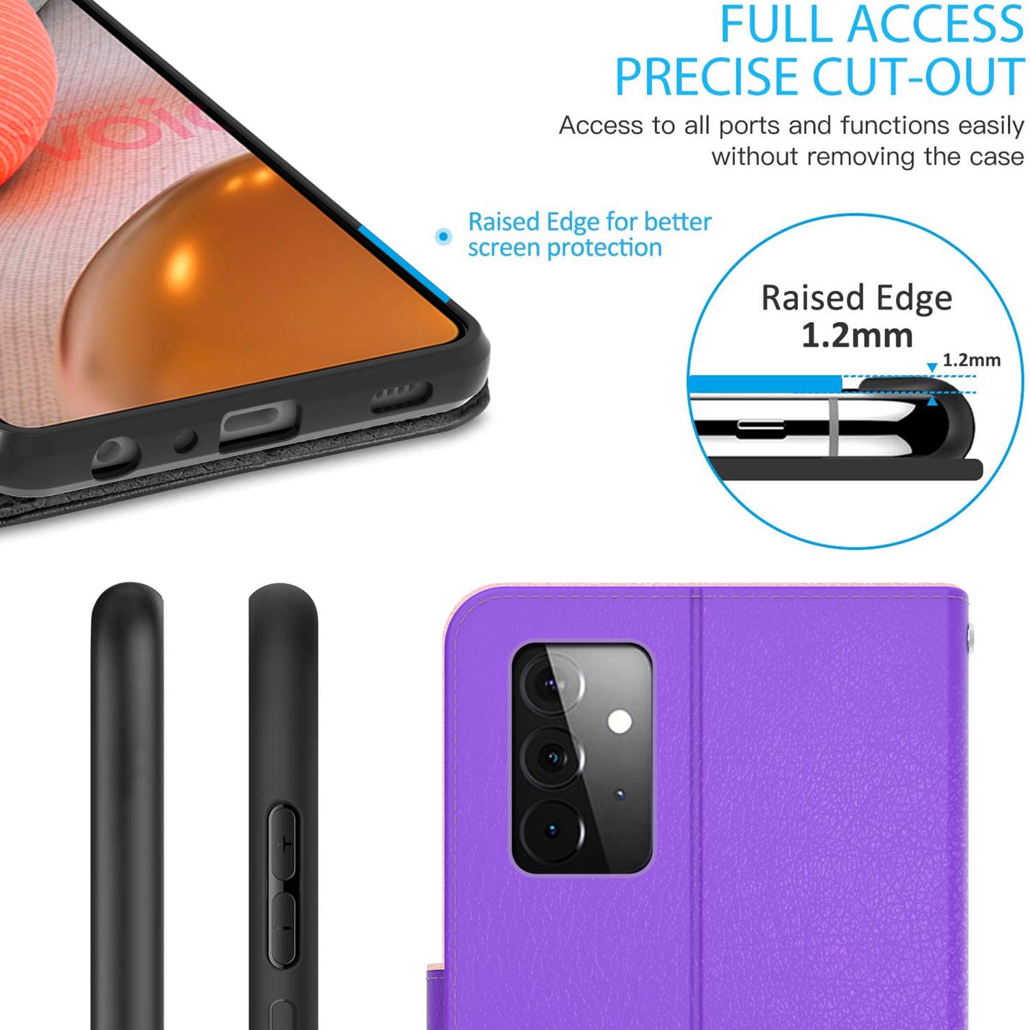 RFID Blocking PU Leather Wallet Case for Samsung Galaxy A52 - Purple Flip Folio Stand Cover with Card Slots | Perfect for Travel, Work & Everyday Use