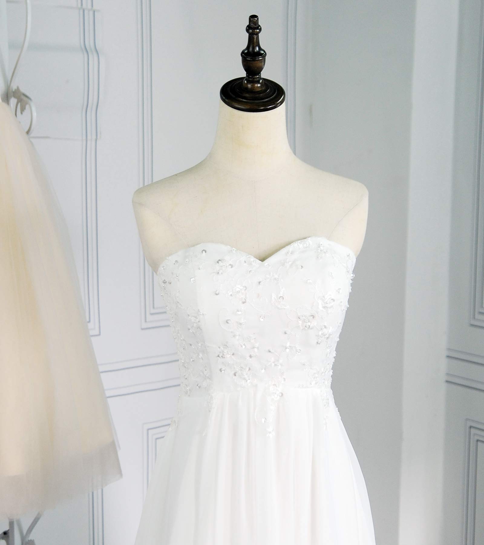 Plus Size Beach Wedding Dresses for Women - Elegant Long Lace Chiffon Bridal Gown with Pearl Details | Perfect for Destination Weddings, Beach Ceremonies & Romantic Photos