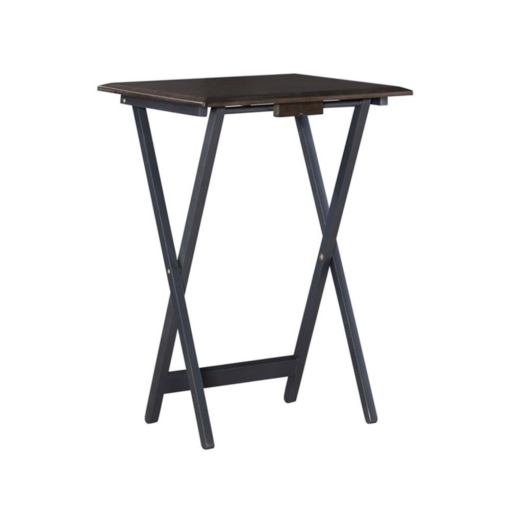5-Piece Wood Folding Tray Table Set with Stand - Gray/Brown - Perfect for Living Room, Bedroom, Patio & Outdoor Use