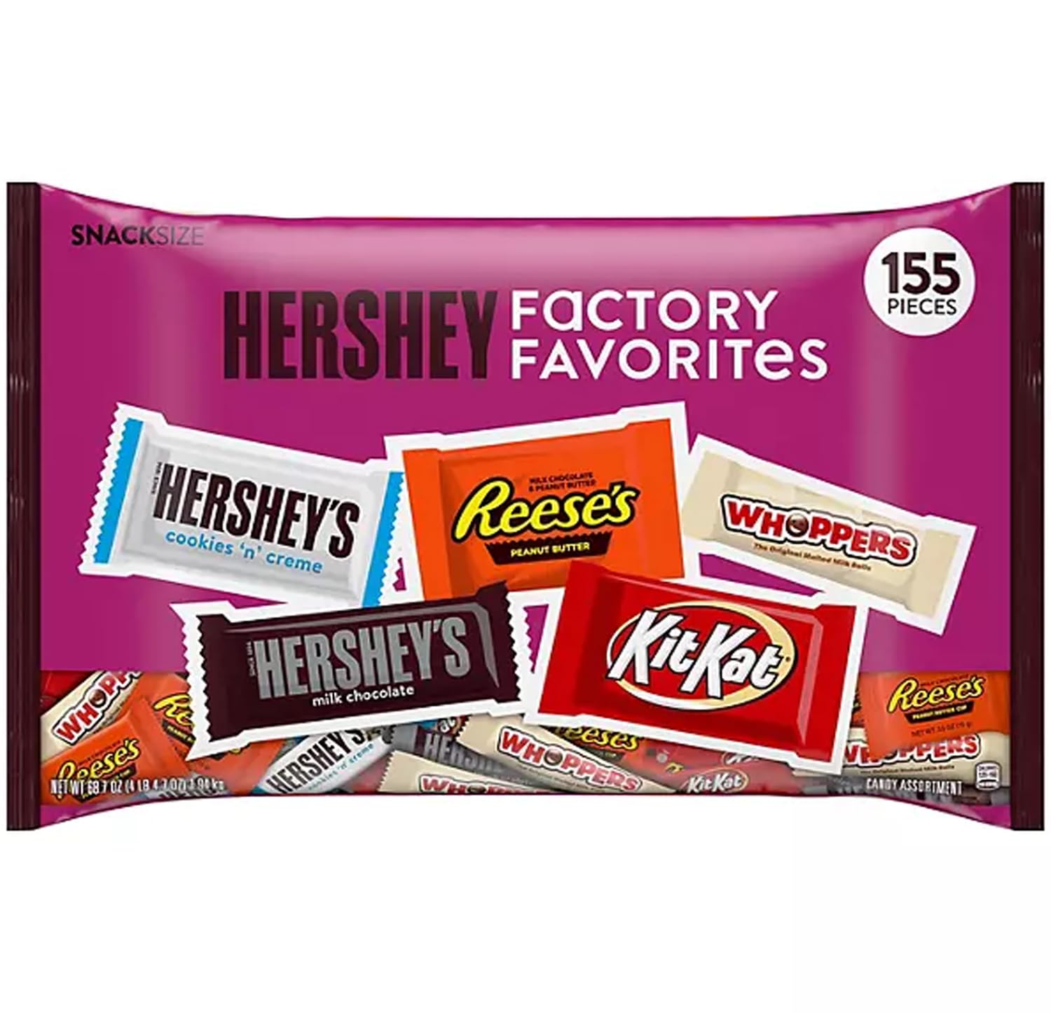 Hershey's Assorted Flavors Snack Size Variety Pack - 155 Pieces Christmas Candy Assortment (4.3 lbs) | Holiday Party Favors, Stocking Stuffers & Gift Bags